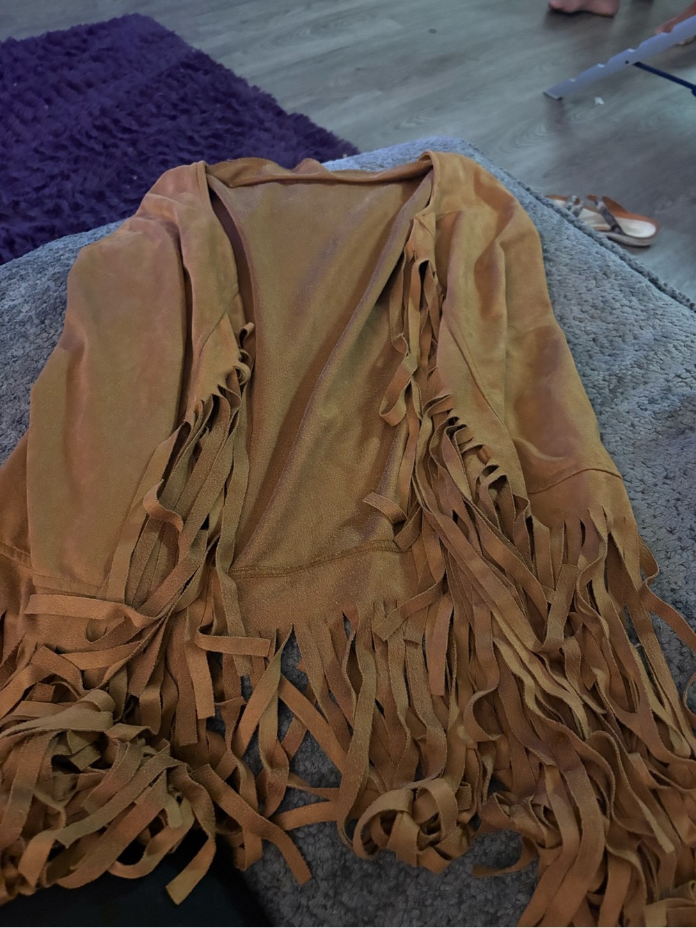Fringe Suede-Look Open Front vest in Warm Tan
